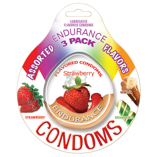 Endurance Lubricated Flavored Condoms - 3 Pack Disc - Assorted Flavors - UABDSM