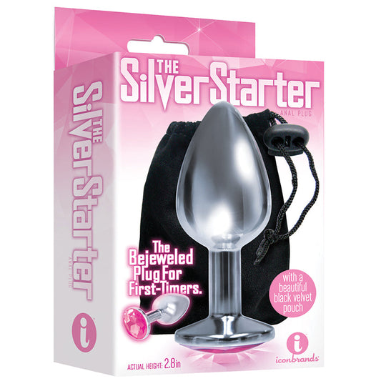 The 9s the Silver Starter Bejeweled Stainless  Steel Plug - Pink - UABDSM