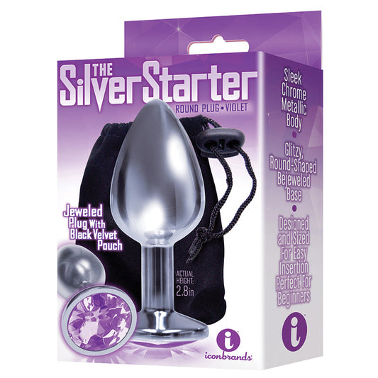The 9s the Silver Starter Bejeweled Stainless Steel Plug - Violet - UABDSM