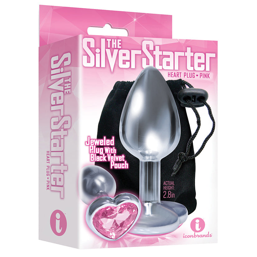 The 9s the Silver Starter Heart Bejeweled Stainless Steel Plug - Pink - UABDSM