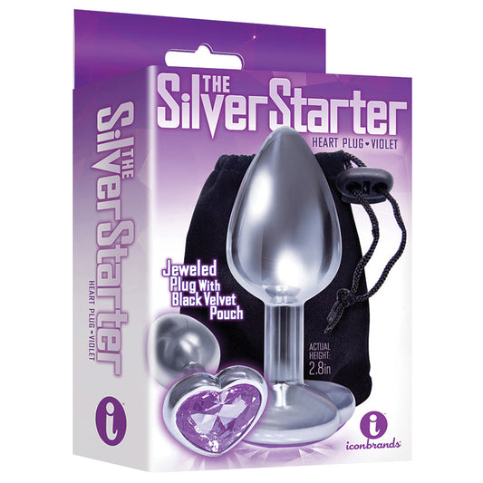 The 9s the Silver Starter Heart Bejeweled Stainless Steel Plug - Violet - UABDSM