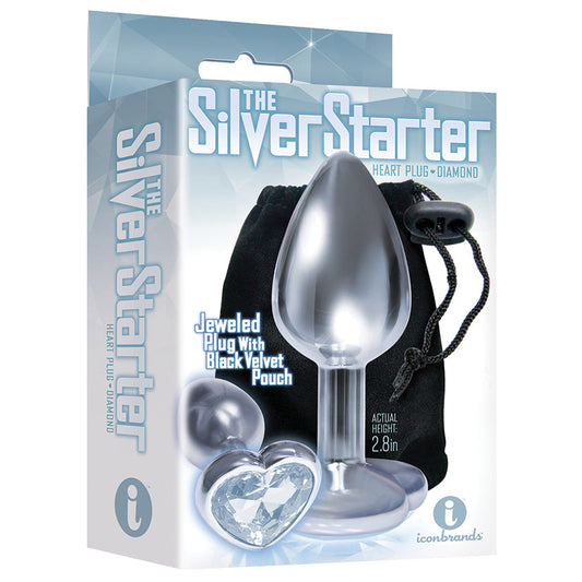 The 9s the Silver Starter Heart Bejeweled Stainless Steel Plug - Diamond - UABDSM