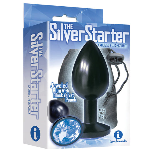 The 9s the Silver Starter Anodized Bejeweled Stainless Steel Plug - Cobalt - UABDSM