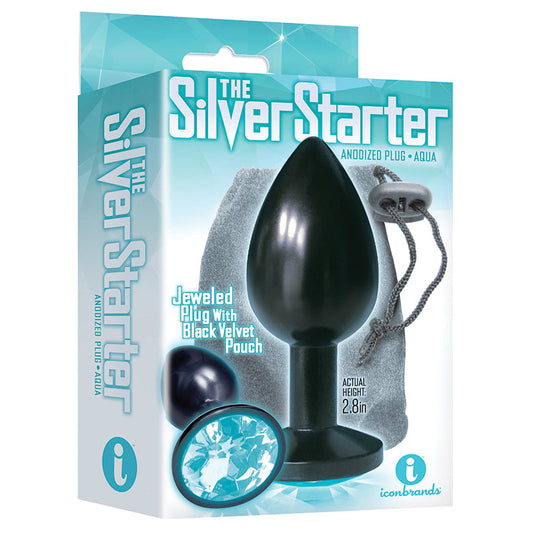 The 9s the Silver Starter Anodized Bejeweled Stainless Steel Plug - Aqua - UABDSM