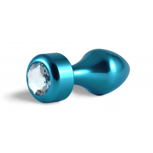 Butt Plug Turquoise With Transparent Stone Rosebud Aluminum - UABDSM