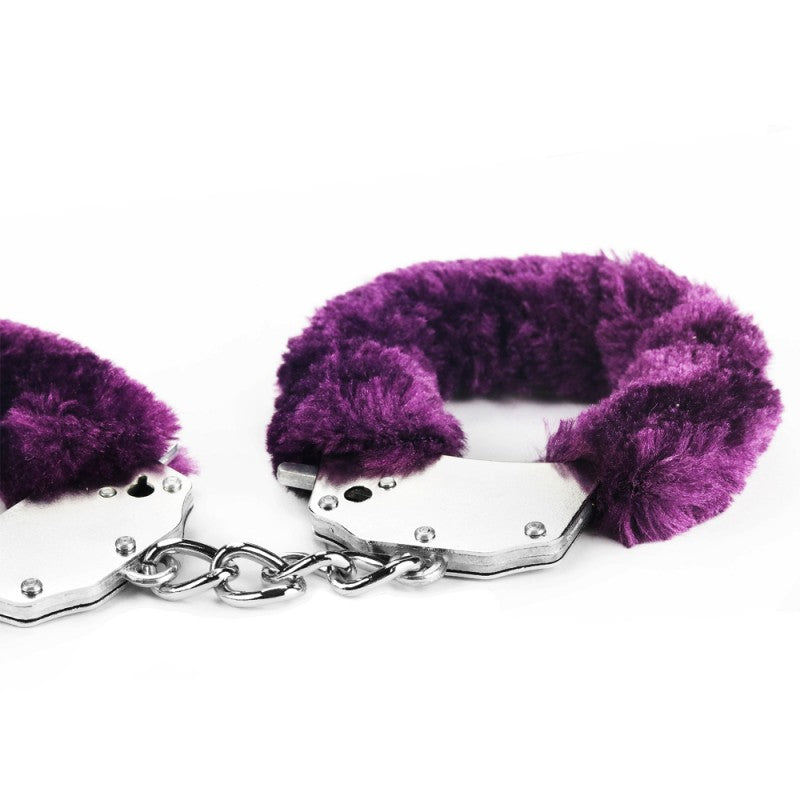 Fetish Pleasure Fluffy Handcuffs Purple Metallic Fur Cuffs - UABDSM