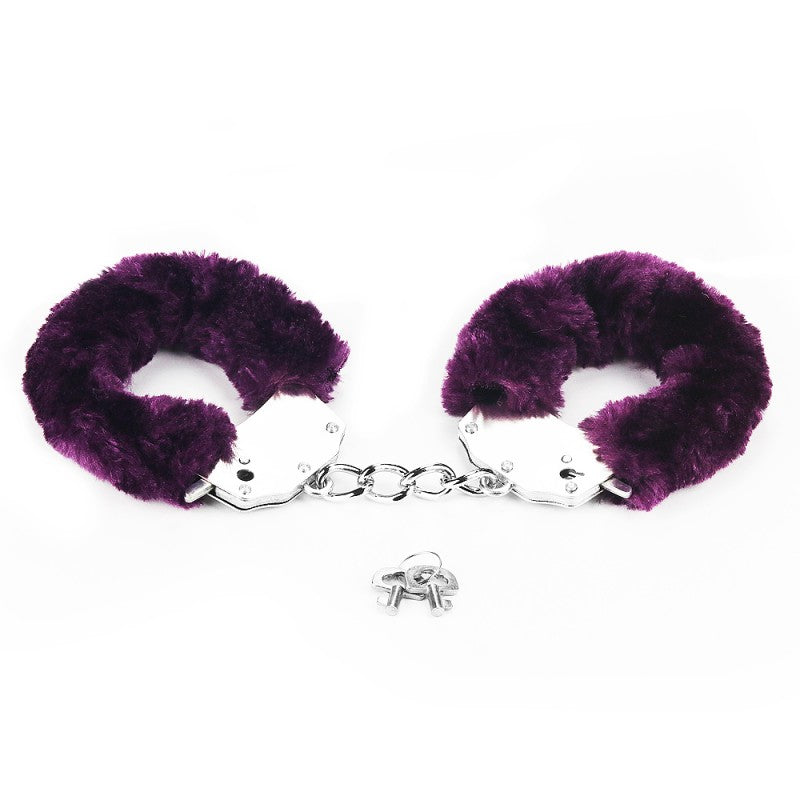 Fetish Pleasure Fluffy Handcuffs Purple Metallic Fur Cuffs - UABDSM