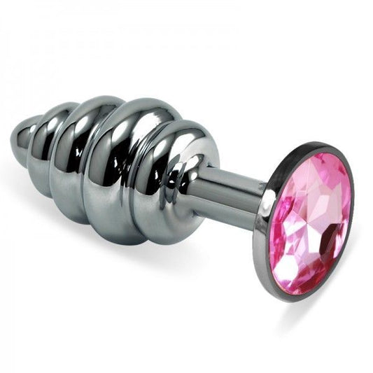 Embossed Butt Plug With Pink Rosebud Spiral Metal Plug - UABDSM