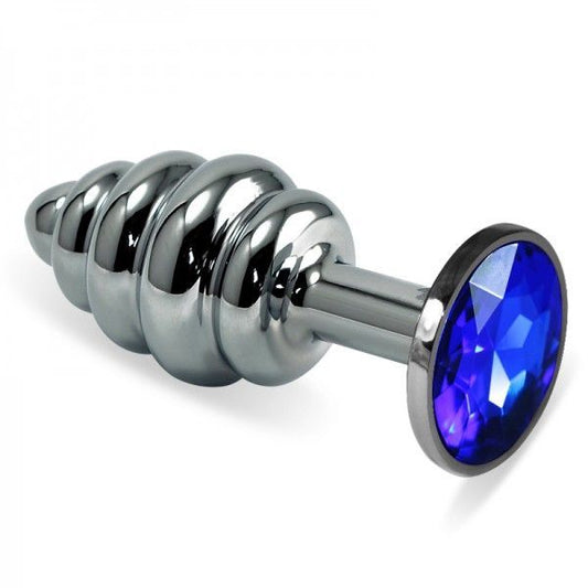 Embossed Butt Plug With Blue Stone Rosebud Spiral Metal Plug - UABDSM