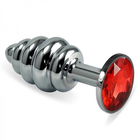 Embossed Butt Plug With Red Rosebud Spiral Metal Plug - UABDSM