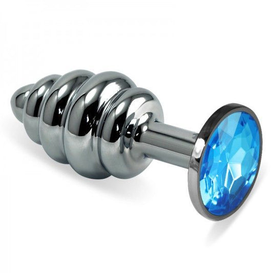 Embossed Butt Plug With Blue Stone Rosebud Spiral Metal Plug - UABDSM