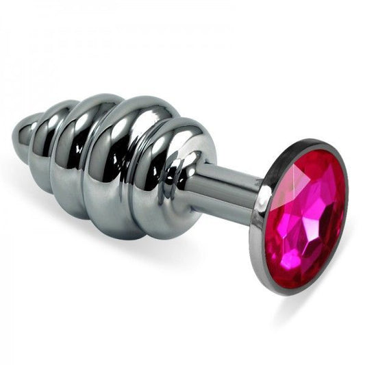 Embossed Butt Plug With Purple Rosebud Spiral Metal Plug - UABDSM