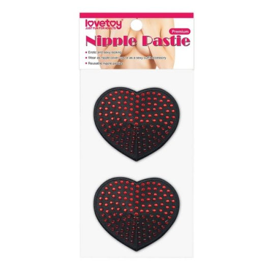 Reusable Red Diamond Heart Nipple Pasties In Black Stickini With Red Polka Dots - UABDSM