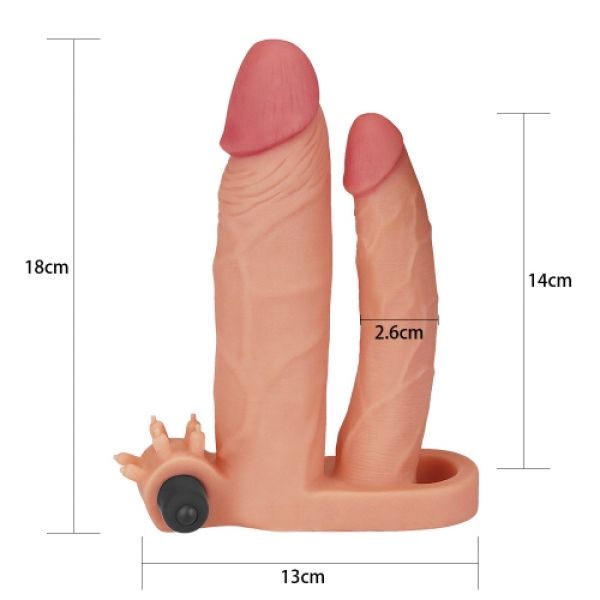 Pleasure X Tender Vibrating Double Penis Sleeve Flesh - UABDSM