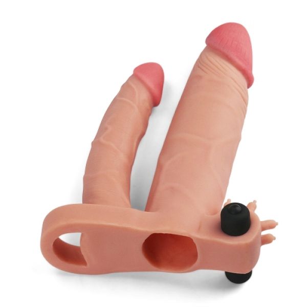 Pleasure X Tender Vibrating Double Penis Sleeve Flesh - UABDSM