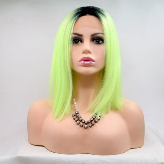 Short Straight Wig ZADIRA Neon Green With Ombre - UABDSM