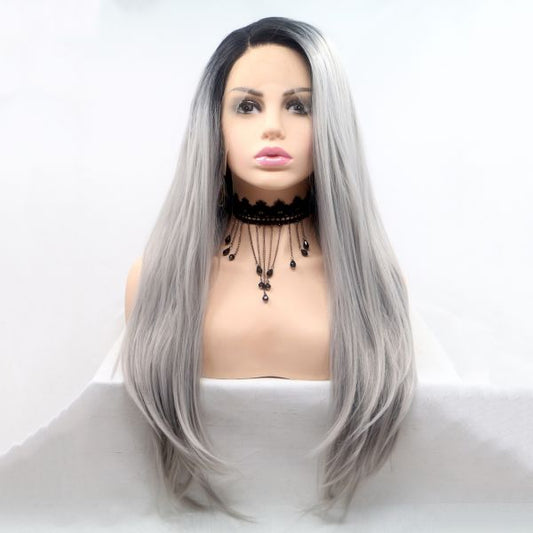 Wig ZADIRA Gray Blond Female Long Straight With Ombre - UABDSM