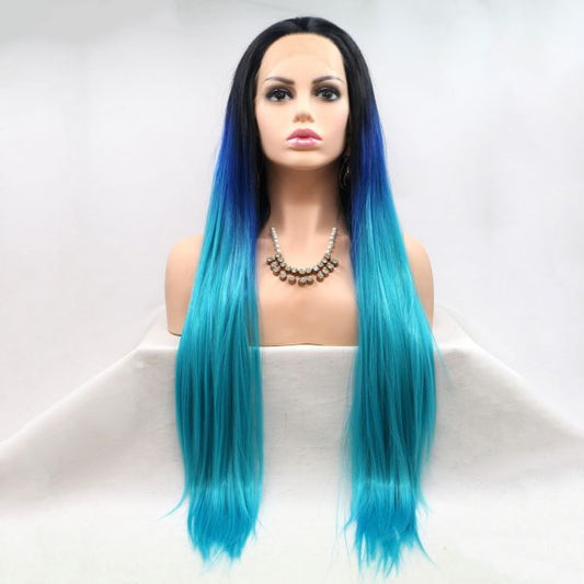 Wig ZADIRA Blue Gradient Female Long Straight With Ombre - UABDSM