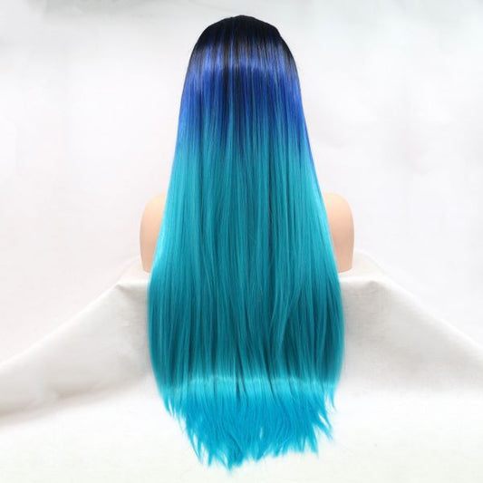 Wig ZADIRA Blue Gradient Female Long Straight With Ombre - UABDSM