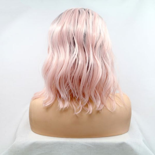 Wig ZADIRA Pastel Pink Short Wavy For Women With Ombre - UABDSM