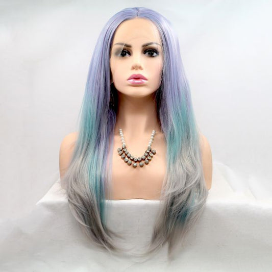 Wig ZADIRA Lilac-gray-blue Gradient Female Long Straight - UABDSM