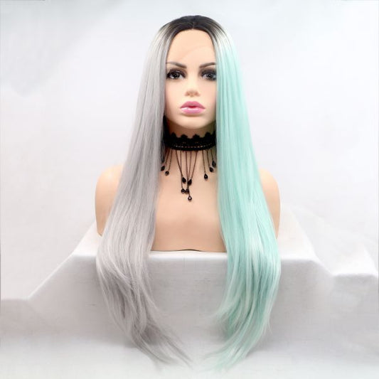 Wig ZADIRA Gray Green Female Long Straight With Ombre - UABDSM