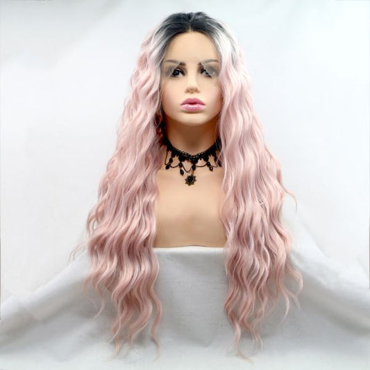 Wig ZADIRA Pastel Pink Long Wig For Women With Ombre And Curls - UABDSM