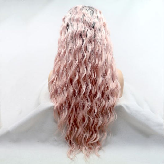 Wig ZADIRA Pastel Pink Long Wig For Women With Ombre And Curls - UABDSM