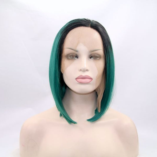 Wig ZADIRA Square Green Female Short Straight With Ombre - UABDSM