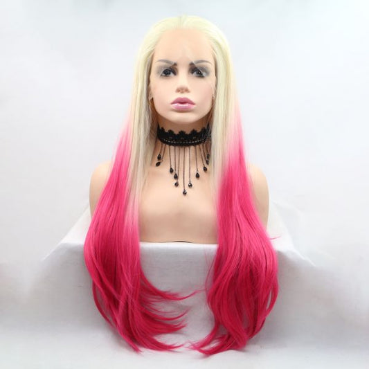 Wig ZADIRA White Blond With Pink Ends For Women Long Straight - UABDSM