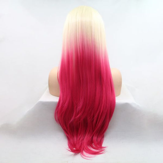Wig ZADIRA White Blond With Pink Ends For Women Long Straight - UABDSM