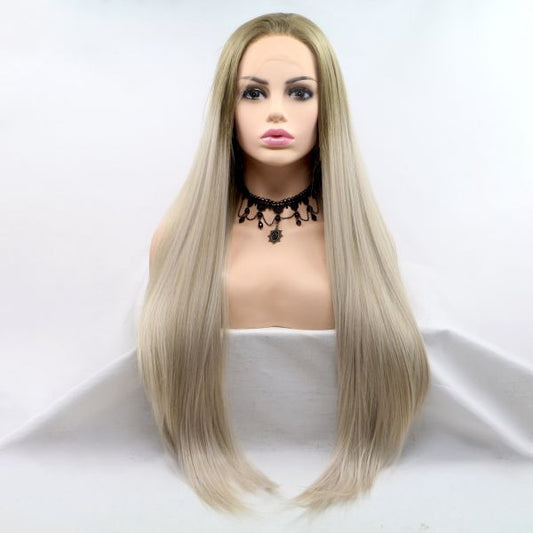 Wig ZADIRA Blond Female Long Straight With Brown Ombre - UABDSM