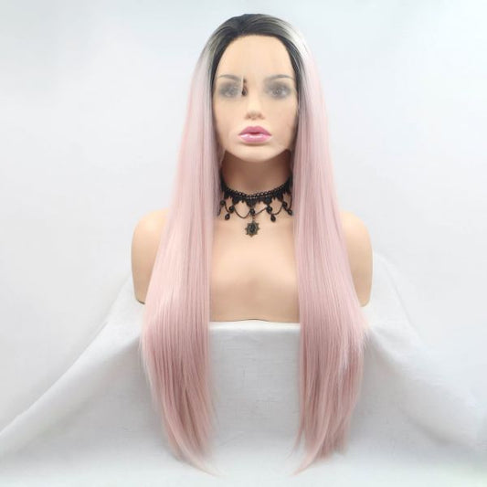 Wig ZADIRA Light Pink Female Long Straight With Ombre - UABDSM