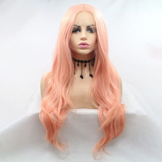Wig ZADIRA Pastel Peach Womens Long Wig With Soft Curls - UABDSM