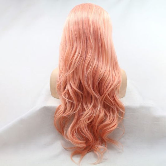 Wig ZADIRA Pastel Peach Womens Long Wig With Soft Curls - UABDSM