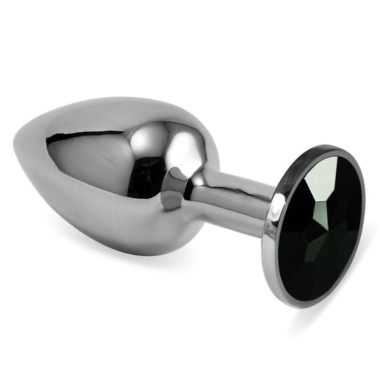 Smooth Butt Plug With Black Stone Silver Rosebud Classic Metal Plug Small - UABDSM