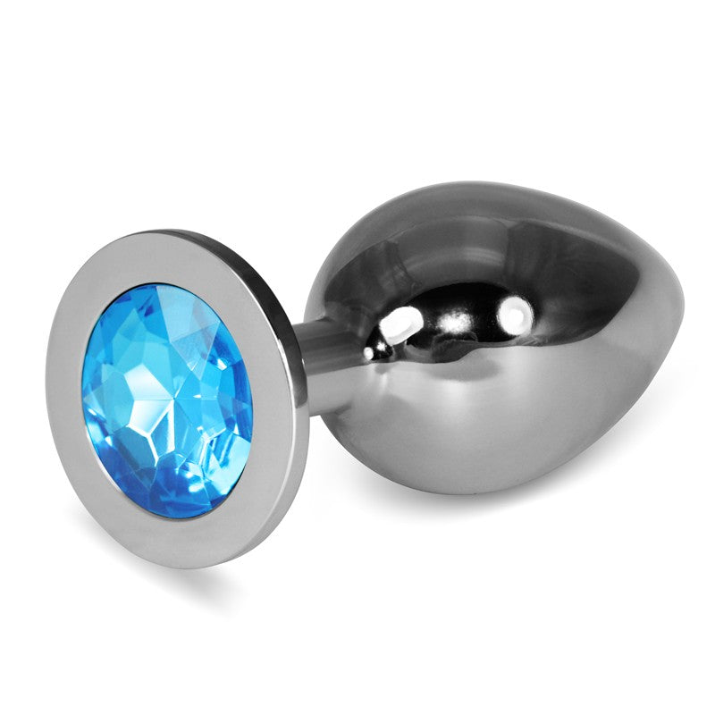 Butt Plug With Blue Stone Rosebud Classic Metal Plug Large - UABDSM