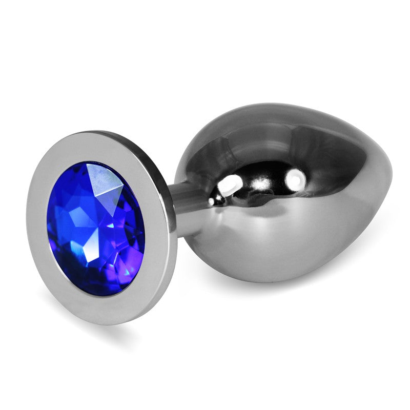 Butt Plug With Blue Stone Rosebud Classic Metal Plug Large - UABDSM