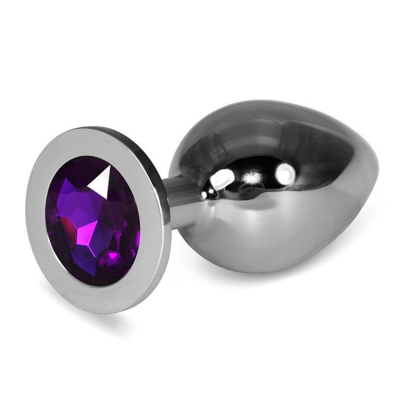 Butt Plug With Purple Stone Rosebud Classic Metal Plug Large - UABDSM