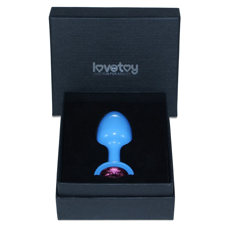 Blue Butt Plug With Pink Stone In Rosebud Blue Gift Box - UABDSM