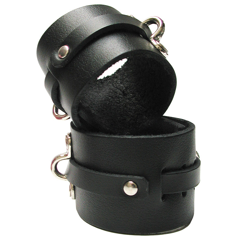 Bondage Basics Black Leather Wrist Cuffs - UABDSM