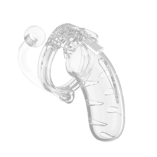 Man Cage 11  Male 4.5 Inch Clear Chastity Cage With Anal Plug - UABDSM
