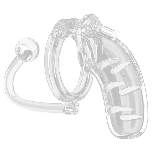 Man Cage 11  Male 4.5 Inch Clear Chastity Cage With Anal Plug - UABDSM