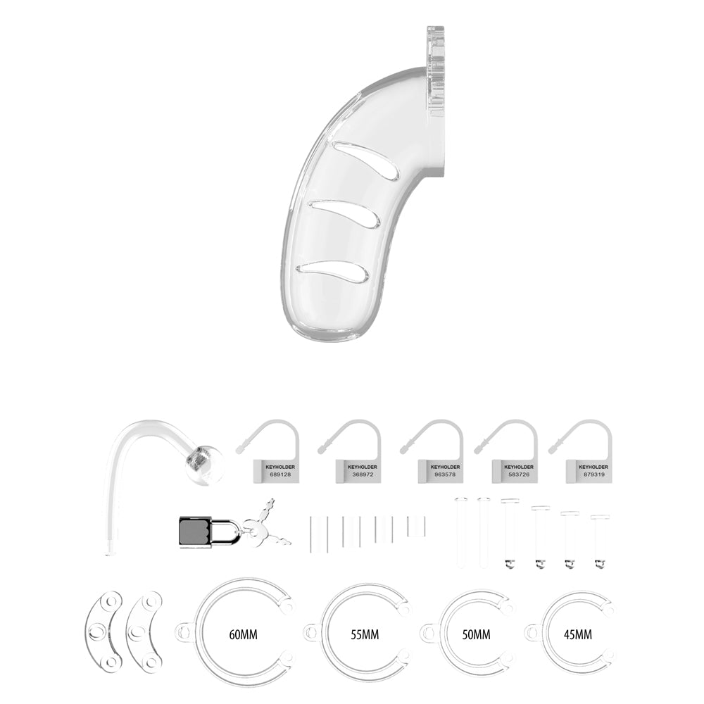 Man Cage 11  Male 4.5 Inch Clear Chastity Cage With Anal Plug - UABDSM