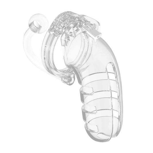 Man Cage 12  Male 5.5 Inch Clear Chastity Cage With Anal Plug - UABDSM
