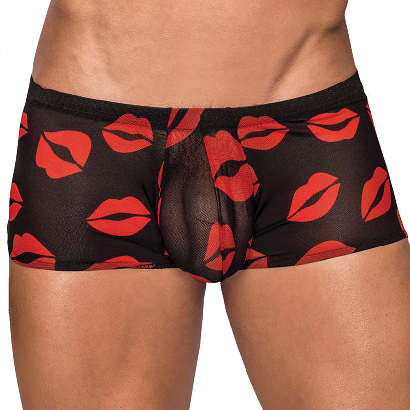 Kiss Me - Mini Short - Large - Sheer Lips Black - UABDSM