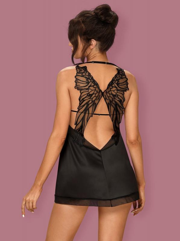 Alifini Sheer Negligee With Wing Print - Black - UABDSM