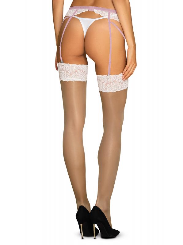 Lilyanne Nude Garter Stockings With Wide Lace Top Belt - UABDSM
