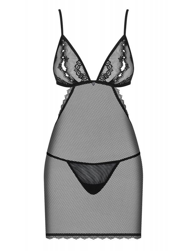 Millagro Sheer Fishnet Dress With Thong - Black - UABDSM