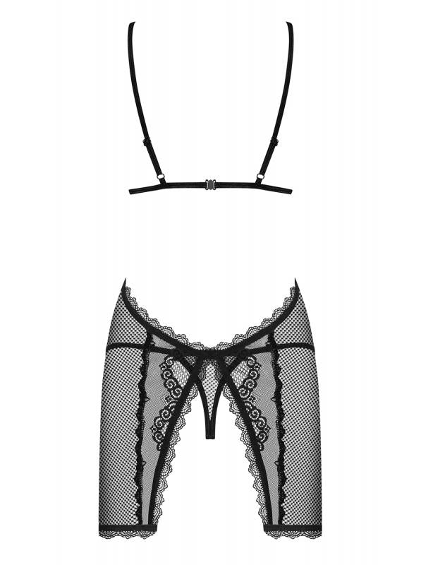 Millagro Sheer Fishnet Dress With Thong - Black - UABDSM